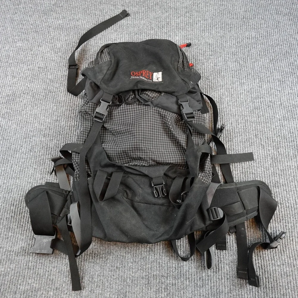 Vintage Osprey Hiking Backpack Mens Small Black Nylon Backpacking Kestrel